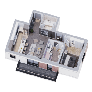 Plan apartament 2 camere Studio+ Tip 4, Onyx Residence