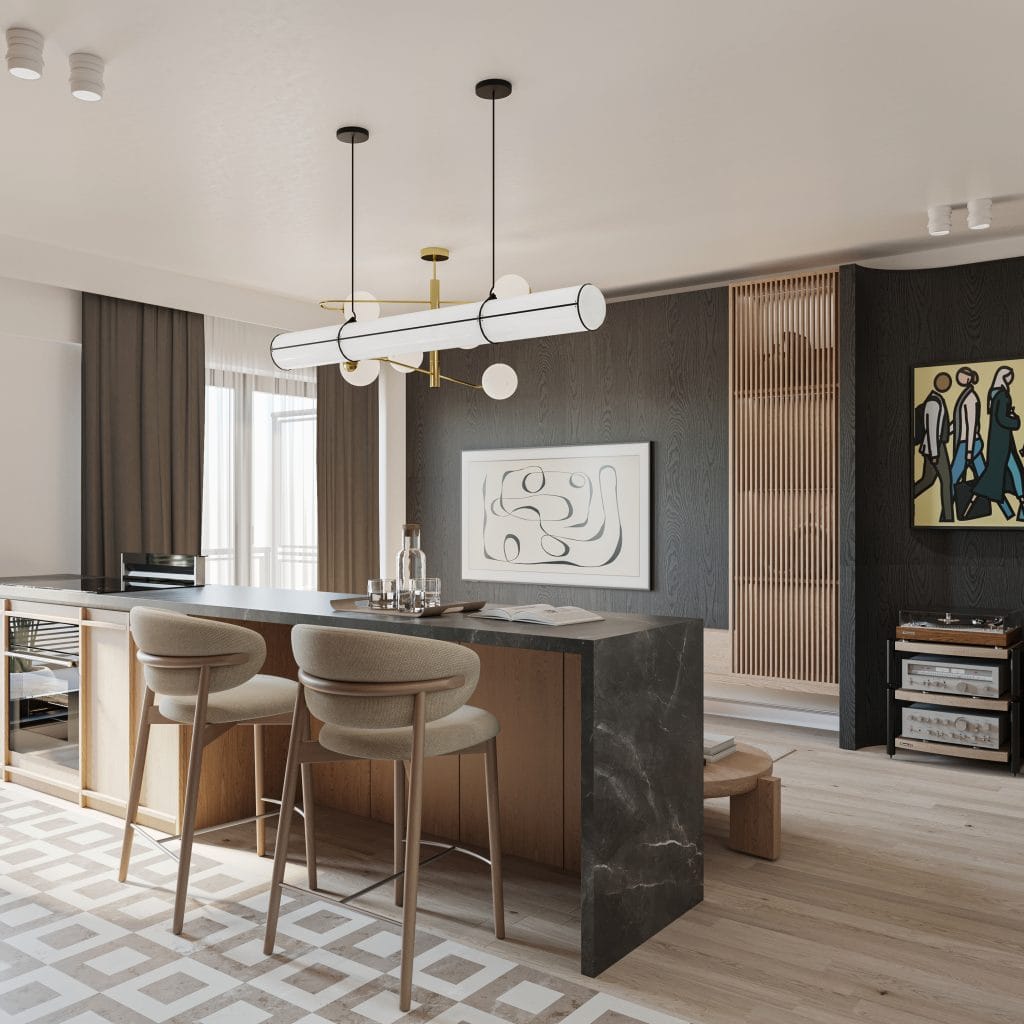 Bucătărie deschisă apartament 1 cameră Tip 3 Onyx Residence Iași
