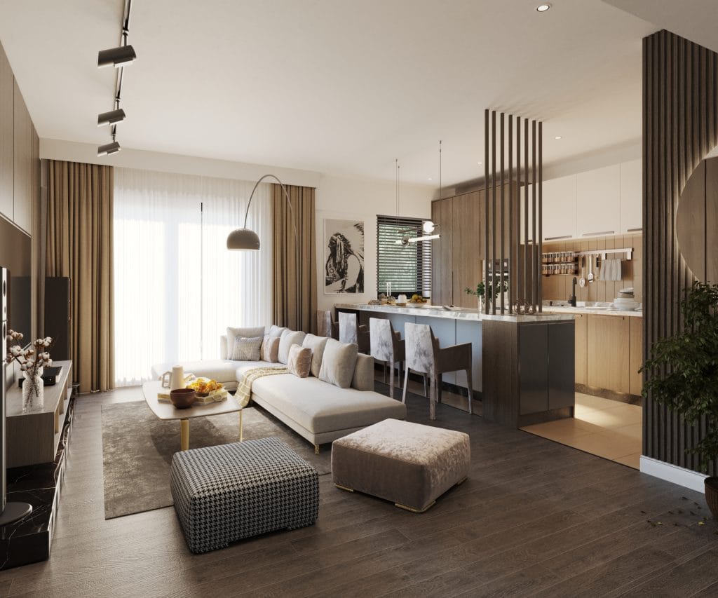 Living open space apartament 2 camere STUDIO+ Tip 4 Onyx Residence Iași