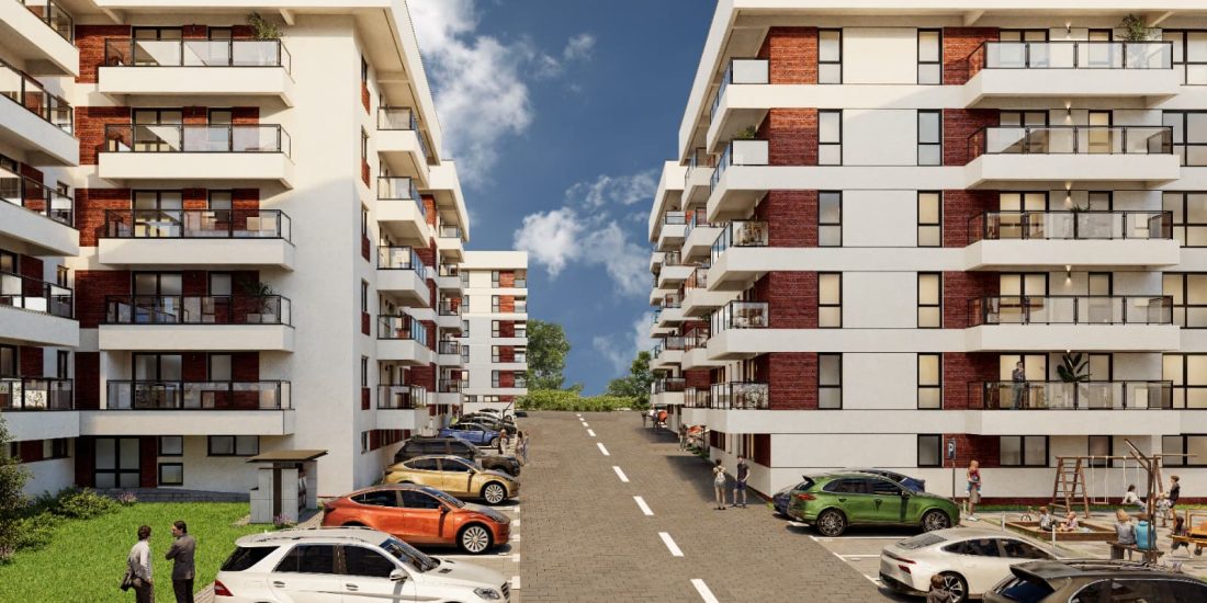 Apartamente moderne în Onyx Residence Iași – randare exterioară a ansamblului rezidențial din zona Galata