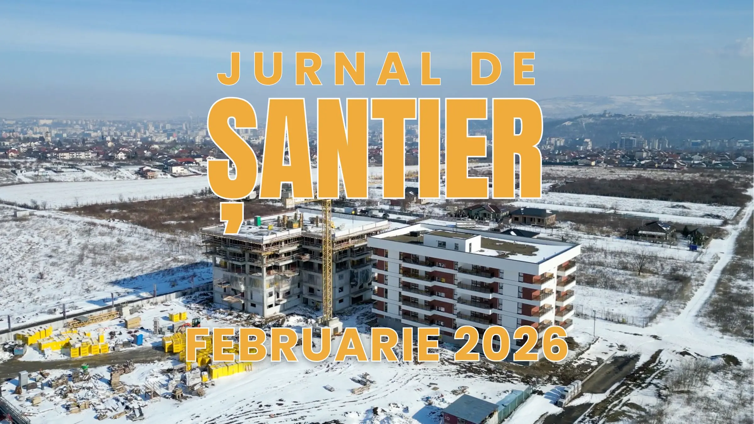 Stadiu lucrări februarie 2026 la Onyx Residence Iași – blocurile Q1 și Q2, structură finalizată și lucrări de zidărie